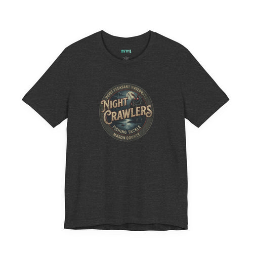 Night Crawlers Fishing Tackle T-Shirt — Mothman Vintage Badge Tee